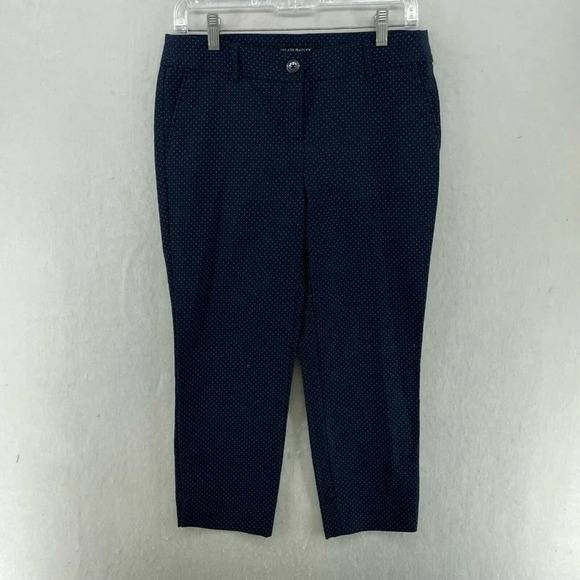 Hilary Radley Pants Women's Sz 4 Blue Polka Dot Straight Leg Mid-Rise Stretch - Picture 1 of 12